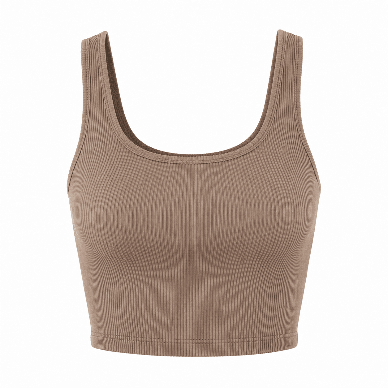 Ribbed Scoop-Neck Crop Tank – Taupe